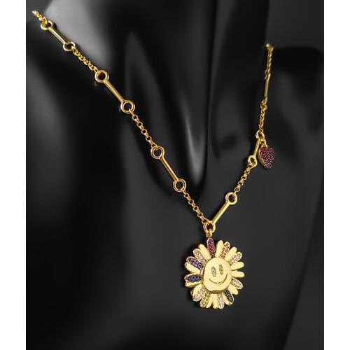 S925 Sterling Silver New Rainbow Daisy Pearl Lucky Charm Blue Love Necklace Summer Essential Luxury Brand Monaco Jewelry