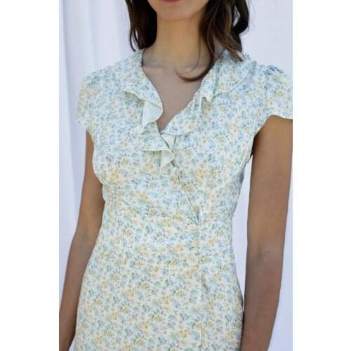 Women Dress 2020 Spring and Summer New Floral Lotus Leaf Buttoned Mini Dress Women