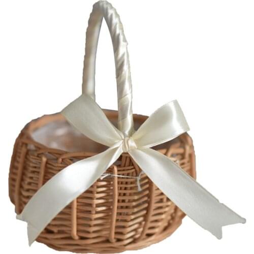 1PC Flower Basket Wedding Bridal Girl Home Decor Woven Willow Portable Handle Party Decorative Basket Gift Kitchen Storage