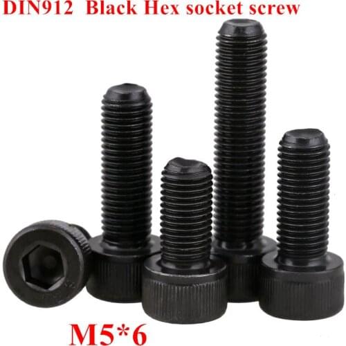 100pcs DIN912 M5*6 grade 12.9 Black Alloy Steel Hexagon Socket Screw Hex Head Cup Screw Screws Bolts