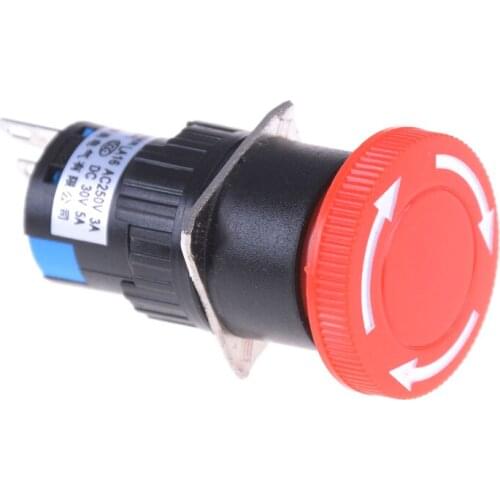 16mm Red Mushroom Emergency Stop E-stop Switch 3 Pins NO+NC DC 30V 5A AC 250V 3A Emergency Stop Push Button Switch