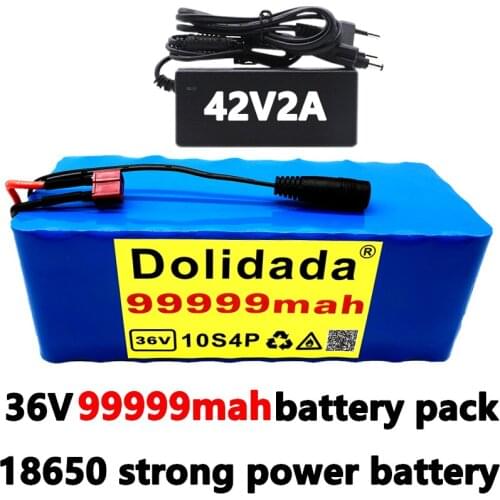 36V Battery 10S4P 36V 99.999Ah Battery 1000W High Power Battery 99999mAh Ebike Electric Bike Charger BMS + 42V2A Charger