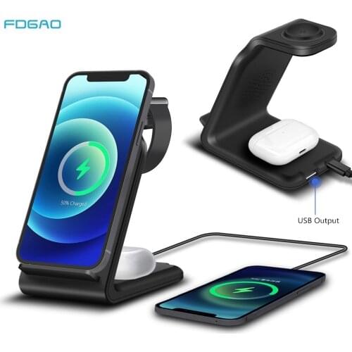 15W 4 In 1 QI Wireless Charger Stand Holder Fast Charging Dock Station For iPhone 12 11 XR XS X Apple Watch 6 5 4 3 Airpods Pro