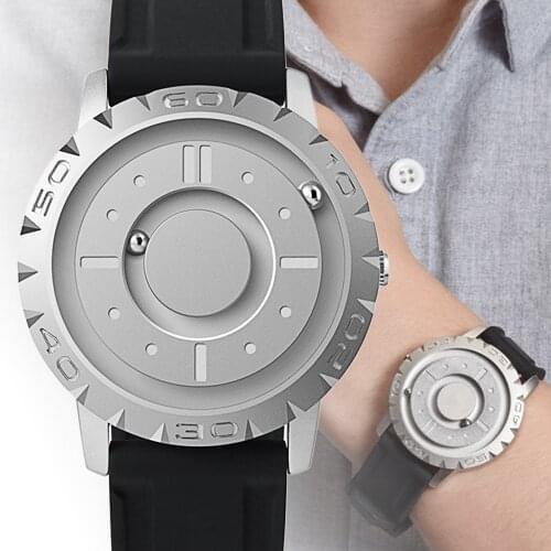 Unique Gear Turntable Watch Men Magnet Beads Dial Wristwatch Black Resin Band Creative Quartz Male Clock relogio masculin