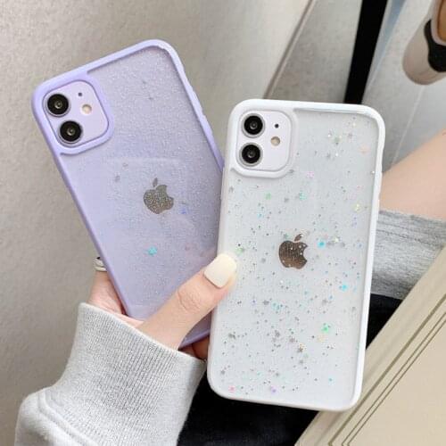Bling Glitter Stars Sequins Phone Case for IPhone 11 12 Pro Max 12Pro X XS Max XR 7 8 Plus 11 Color Frame Clear Back Cover Coque