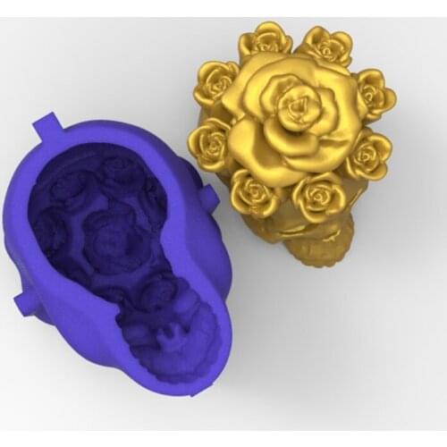 E56A 3D Rose Skull Candle Epoxy Resin Mold Plaster Soap Silicone Mould DIY Craft Mold