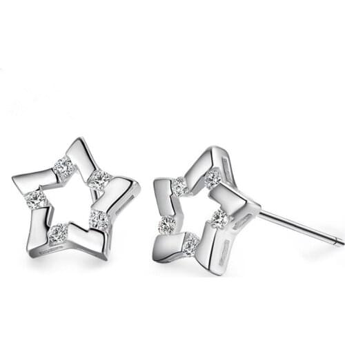 Hot Sell 2017 New Fashion Star Shiny Crystal Design 925 Sterling Silver Stud Earrings for Women Girls Jewelry Gift Wholesale