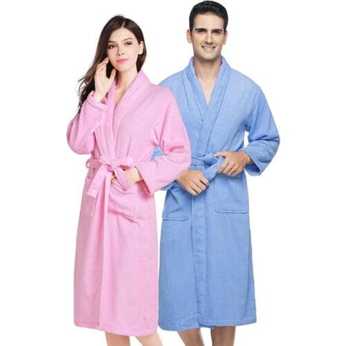 Cotton Toweling Terry Robe Unisex Lovers Soft Bath Robe Men and Women Nightrobe Sleepwear Male Casual Home Bathrobe