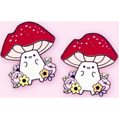 Kawaii Floral Flower Mushroom Enamel Brooch Pin Backpack Hat Bag Lapel Pins Badges Women Mens Fashion Jewelry Accessories