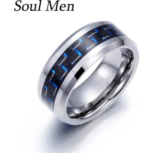 Soul Men New Mens 8mm Black Carbon Fiber Tungsten Carbide Rings For Men Boys Comfort Fit Wedding Band Anniversary Jewelry