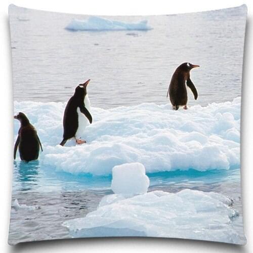 Penguins walking on the ice 2D print creative Pillow case Square cotton polyester cushion cover case