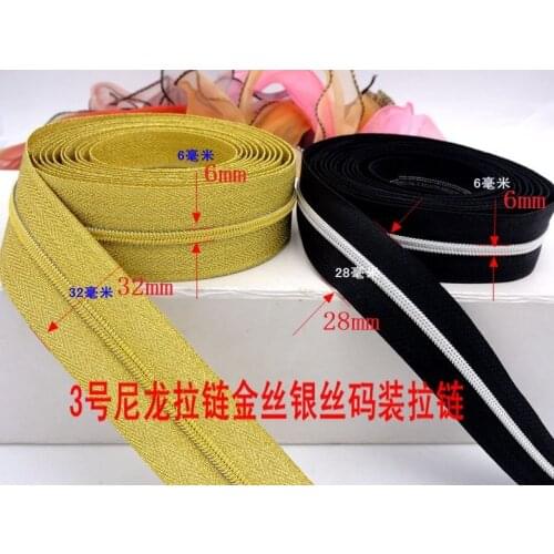 Small size zipper nylon 3# DIY Hand-made material/Golden Silver zip teeth/32cm zip tape/for toy adornment artwork accessories