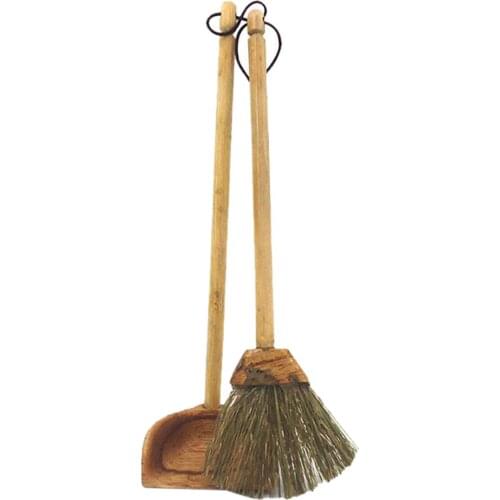 1/12 Scale Dollhouse Miniature Wooden Trash Scoop Set Model Ornaments