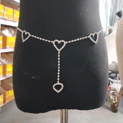 Fashion Rhinestone Love Butterfly Waist Chain Silver White Diamond Body Chain Dress Decoration Belt Jewelry