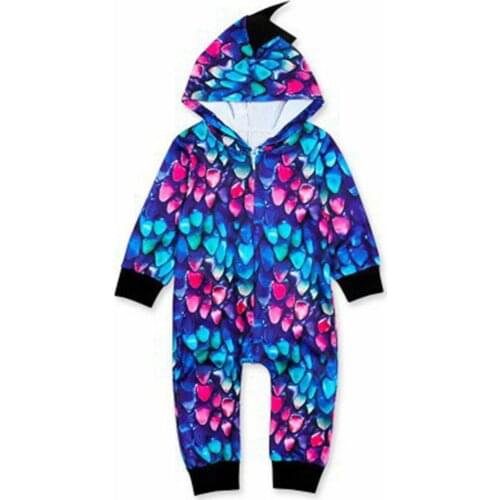 Trendy Design Cute Lovely Hooded Dinosaur Pattern Jumpsuit Comfortable Printed Long-Sleeved Multicolor