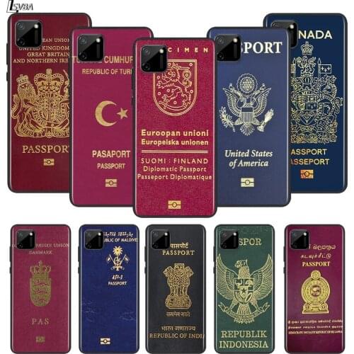 Fashion World Travel Passport For OPPO Realme Narzo 20 C2/3/11/12/15/17 X2 X3 X7 XT X50 Q2i V3 V5 V15 Pro Black Phone Case