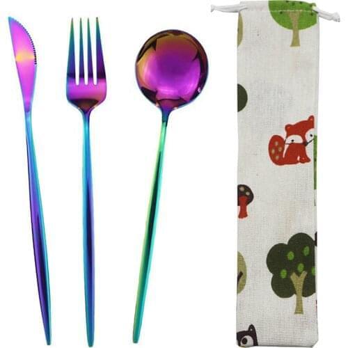 Rainbow Dinnerware Set 304 Stainless Steel Cutlery Tableware Mirror Flatware Set Portable Knife Fork Spoon For Trave Picnic