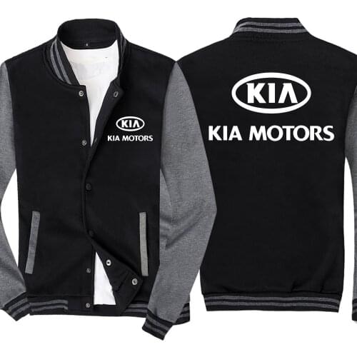 New Spring and Autumn Mens Baseball Jacket KIA Motors Logo No Cap Fashion Cardigan Long Sleeves Sportsweater Hoodies