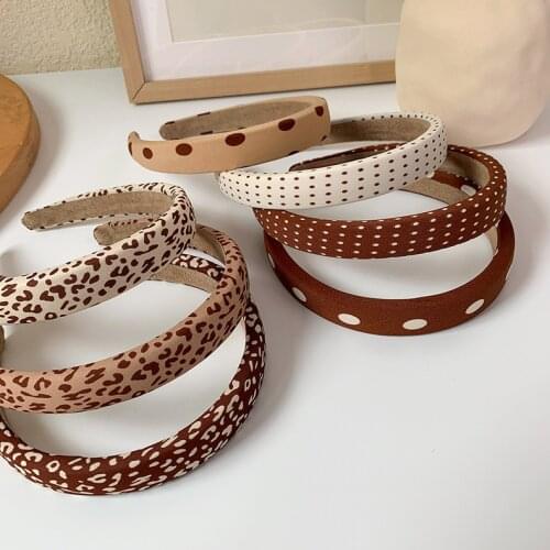 Autumn Winter Brown Leopard Dot Print Headband 2cm Sponge Padded Hairband Retro Headwrap Hair Hoop Hair Accessories For Women