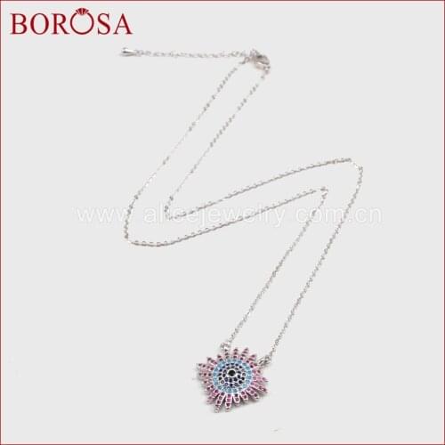 BOROSA New Collection Flower Pendant Necklace,CZ Micro Pave Rainbow Zircons Drusy Connector Necklace Jewelry for Women WX504