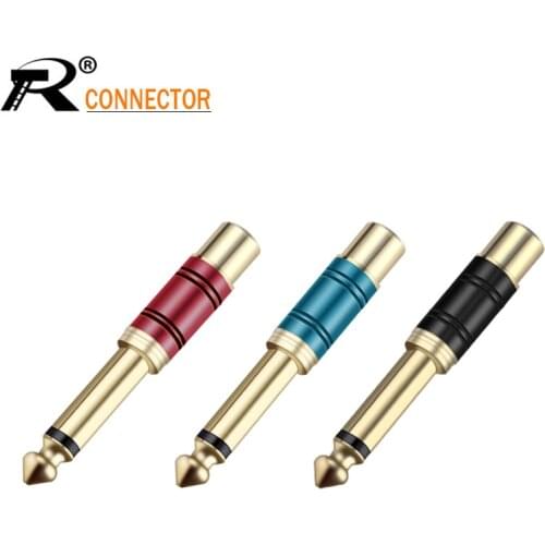 Gold-plated RCA Jack Audio Connector 6.35mm Mono Plug to rca Speaker Adapter with Luxury Quality Blue & Red & Black in 1 pair