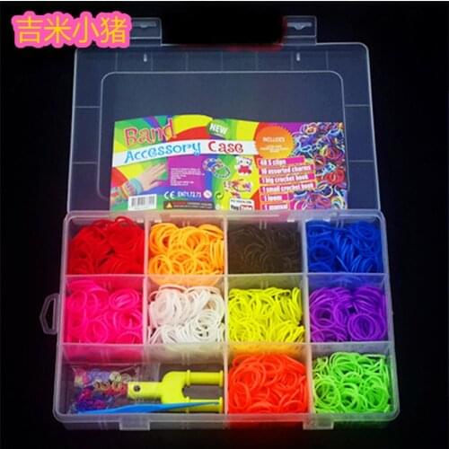 1500pcs Rubber Loom Bands Girl Gift for Children Elastic Band for Weaving Lacing Bracelets Toy 10 Color Box Set for Diy Material