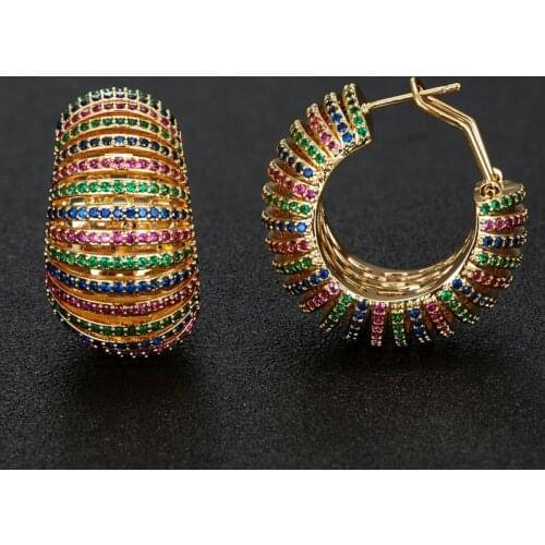 Zlxgirl jewelry Luxury Dubai Gold Color Curtain Hoop Earrings For Women Copper Pave Cubic Zirconia Women Earrings bridal ears