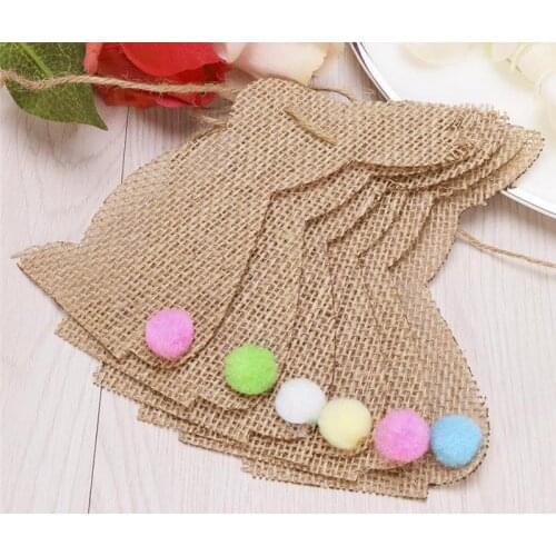 Happy Easter Vintage Jute Flag Natural Burlap Banner for Easter Decorations Bunny Pattern Bunting Banner SN3665