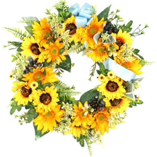 Silk Flowers Decor Handmade Sunflower Wreath Wall Hanging Decoration Wreaths Indoor Wedding Photo Props Ornaments Outdoor Bee