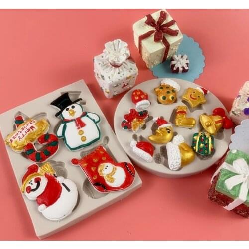 Santa Claus Snowman Silicone Fondant Cake Mold DIY Chocolate Candy Baking Tool Christmas Theme Clay Molds Party Decoration