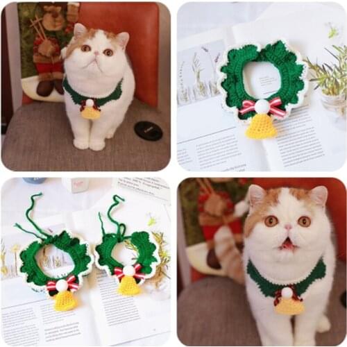 Cats Dogs Decorations Christmas Scarf Knitted Pet Collar Cat Bell Bandana Puppy Xmas Hot Sale Costume 2021 New Cute