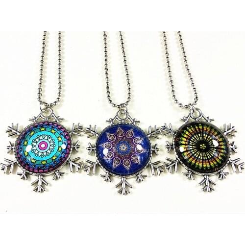 Jiangzimei 24pcs/lot (Mixed 12 styles)Bandanna Paisley Vintage Snowflake necklace Mandala Flower Buddhist cultural products