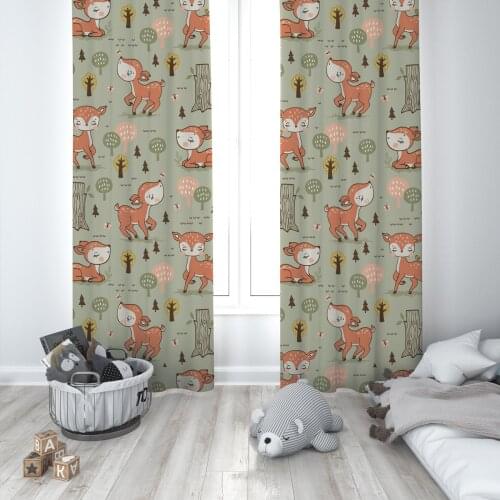 Curtains Children 3D Printed Decorative Items Home Childrens Room, Wild and Happy Gazelle Model 186