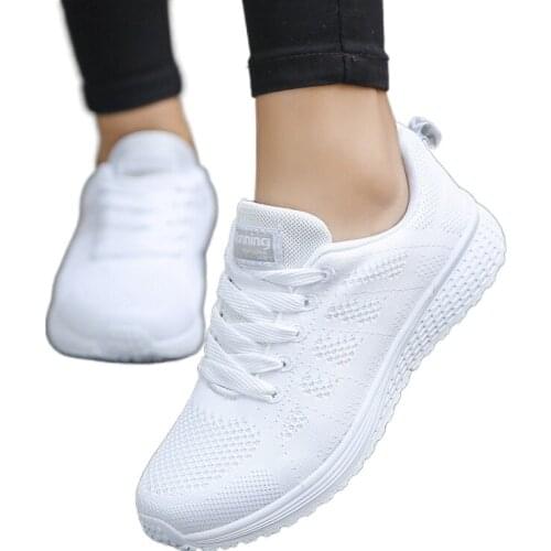 Ladies Flat Casual Shoes Fashion Womens Sneakers Mesh Breathable White Tennis 2021