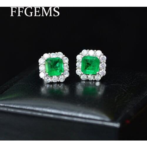 FFGems 100% silver Emerald earring Paraiba Tourmaline square green light blue color stone New 2020 for women girl Gift Wholesale