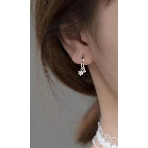 Authentic 925 Silver Dainty Small Zircon Inlaid Round Circle Hoop Earrings for Women Gold Earrrings Jewelry