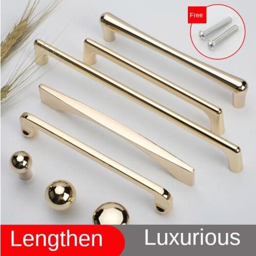 Golden Lengthened Handles Wardrobe Drawer Knobs Modern American Luxury Solid Kitchen Furniture Cabinet Door Handle Single Hole