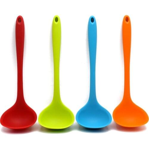 1Pcs Silicone Soup Spoon Household Long Handle Porridge Spoon Rice Ladle Tableware Meal Dinner Scoops Kitchen Tools
