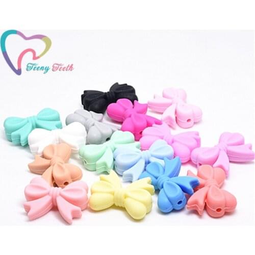 10 PCS Baby Teething Silicone Bowtie Beads DIY Food Grade Rodent Toy Nurse Gift Accessories Rosette Silicone Bowknot Beads