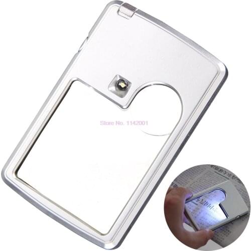 100PCS 88*57*9mm 3X 6X Card Led Magnifier With LED Light Leather Case Magnifying Glass Ultra-Thin Portable Square Loupe