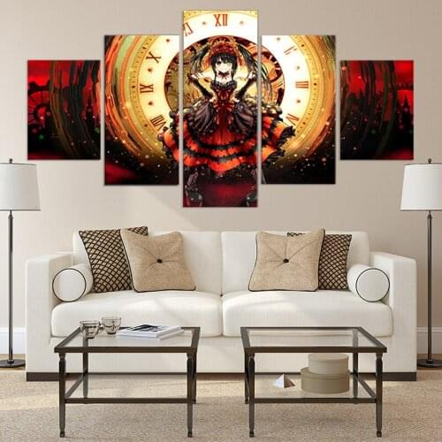 5 Piece HD Anime Girl Pictures Tokisaki Kurumi DATE A LIVE Poster Animation Art Canvas Paintings for Home Decor