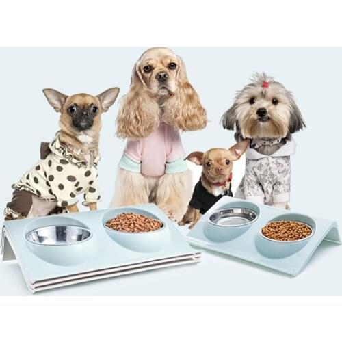 Pet Dog Accessories Duble Tilt Bowl Practical Stainless Steel Water Food Feeder For Dogs Puppy Small Dog Pet Cats Accessories