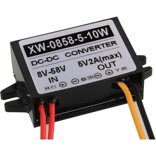 Car Power Converter DC 8V - 58V Step Down To DC 5V 2A 10W For LED Display Black