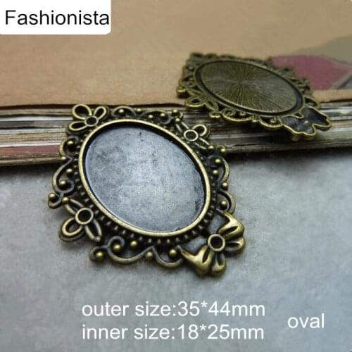 Free Shipping - 30 Pcs Big Oval Pendant Tray,35*44mm Fit 18*25mm Cabochon,Antique Bronze Cameo Base Settings For Photo Charms