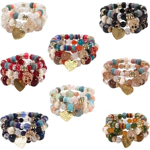 Bohemian Classic Life of Tree Heart Letter Multi Layered Charms Bracelets For Women Men Beads Bangle Party Gift Jewelry Diy