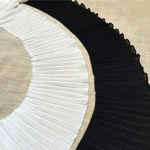 3 Meters Elastic Chiffon Lace Ruffled Flower Lace Pleated Skirt Hem Trims Off White 17CM