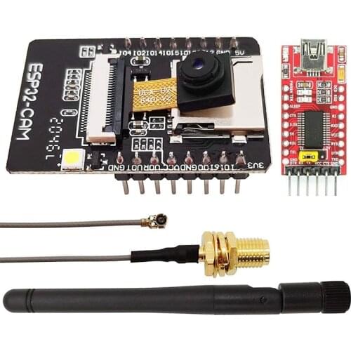 ESP32-CAM WiFi Bluetooth Development Board with OV2640 Camera + FTDI USB to TTL Serial Converter + IPEX 2.4G SMA Antenna