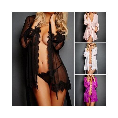 Hot Sexy Ladies Lingerie Dress Sleepwear Womens V-neck Lace Bandage Dresses Babydoll G-string Underwear Night Dress Sleepwear