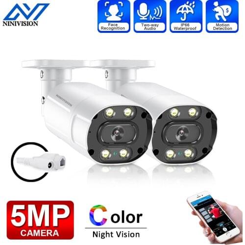 NINIVISION Two -Way Audio AI Face Detection Alarm H.265 5MP IP Camera Color Night Vision PoE Outdoor Bullet Security Camera