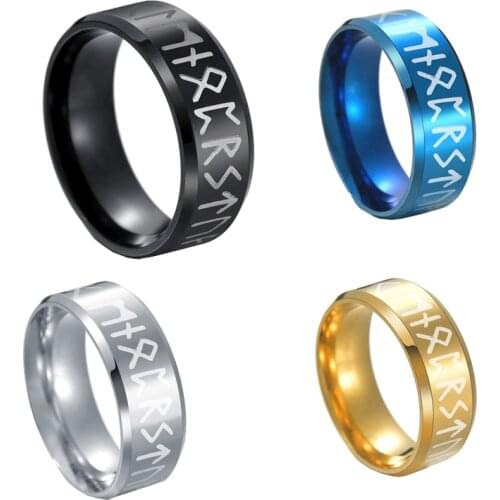 2021 fashion viking runes letter rings for men women stainless steel finger rings vintage retro punk trendy amulet cool jewelry